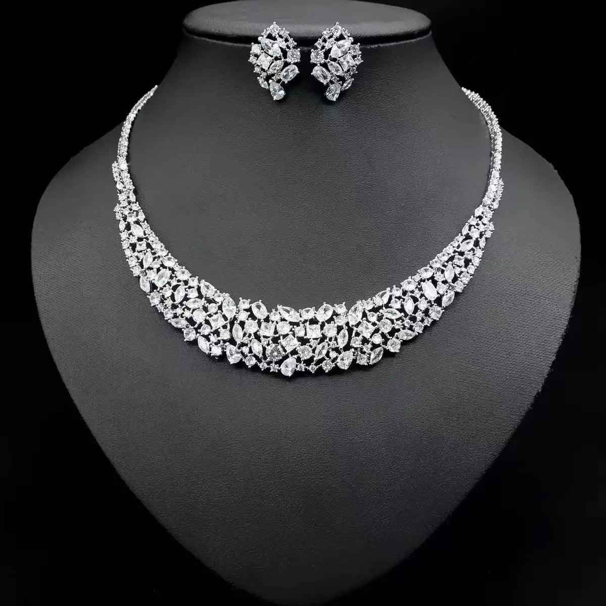 Deluxe High Quality Zirconia Ladies Jewellery Necklace Earring Set Party Prom Wedding Graduation Dress Accessories M-347