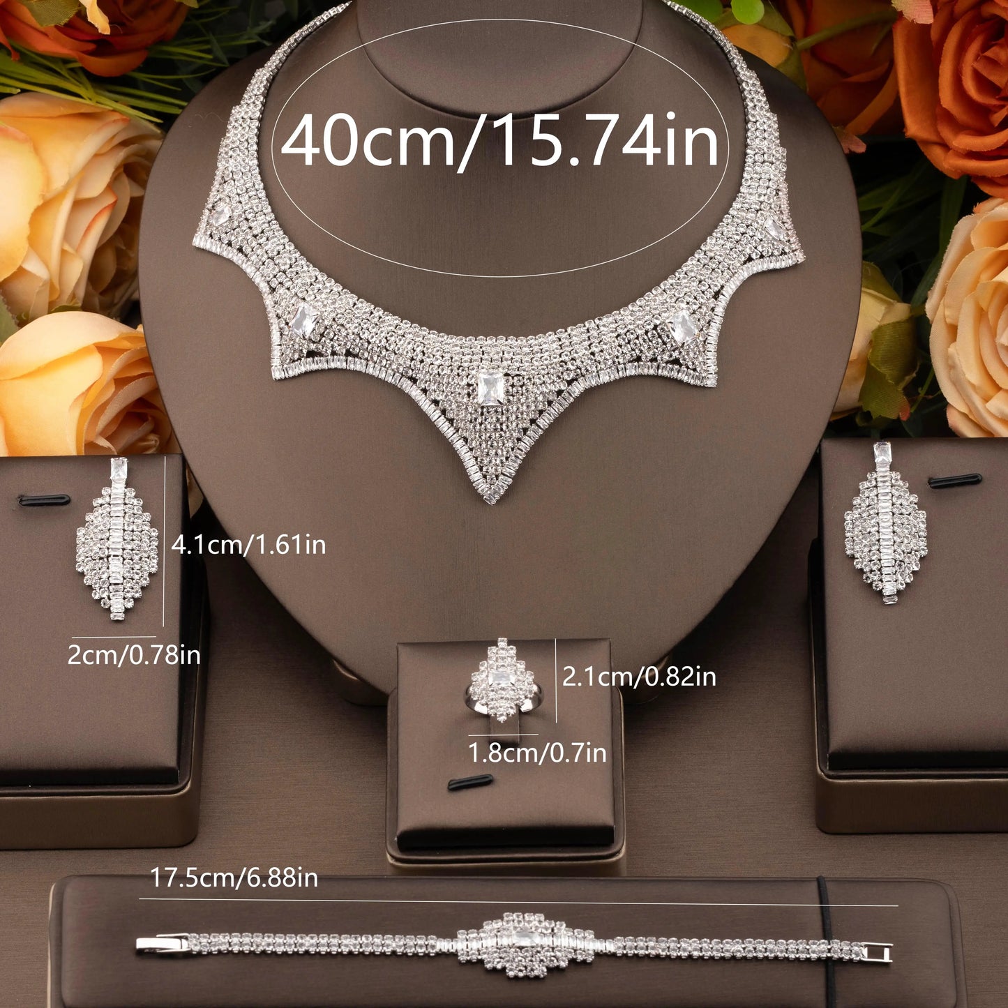 1 Set of Luxurious and Elegant Jewelry Set with Sparkling Cubic Zirconia and Horn Design, Suitable for Women to Wear at Weddings and Banquets. Gift Box Not Included