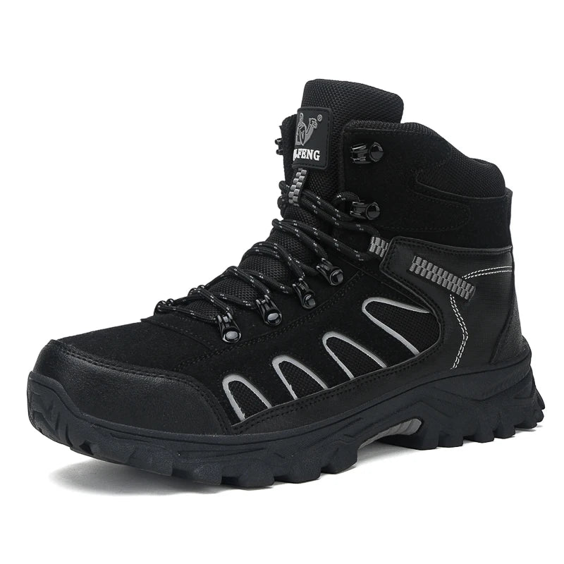 Mens Trekking Boots Thick Soles Wear-resistant Suede Leather Breathe Lace Up Sneakers Winter Warmth Comfort Camping Hiking Shoes