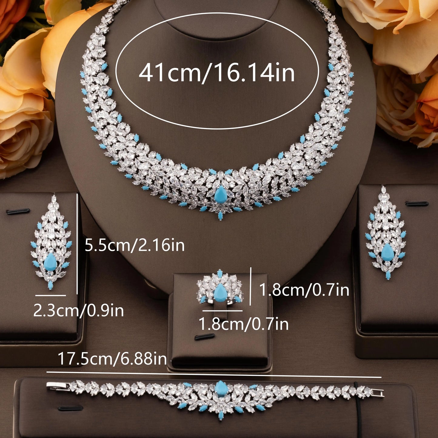 1 Set of High-End Luxury Jewelry Set with Sparkling Cubic Zirconia and Wheat Ear Design, Suitable for Women to Wear at Weddings