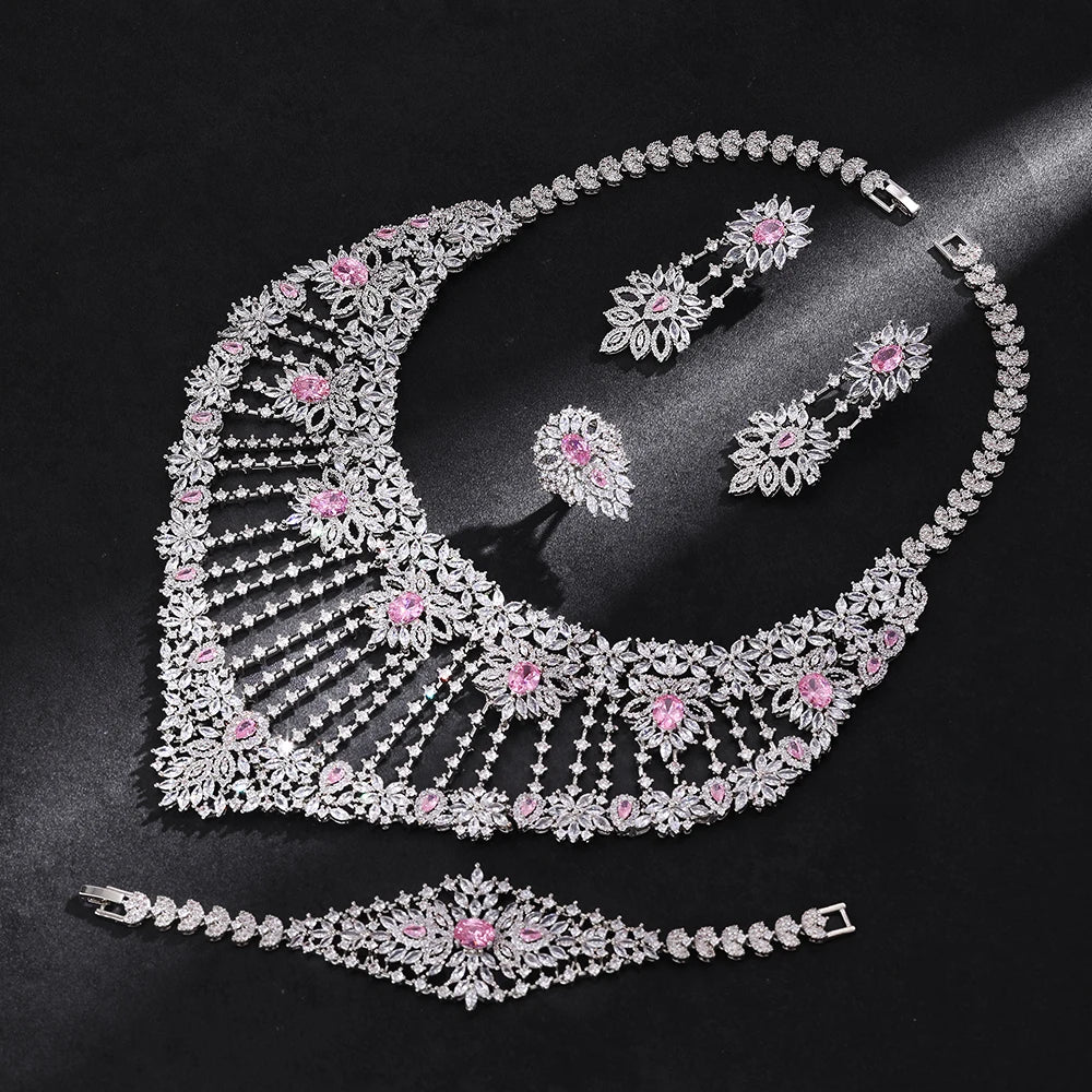 2025 New 4-piece Bride Zirconia Full Set Women's Party Jewelry Set Dubai Nigeria Crystal Wedding Jewelry Set