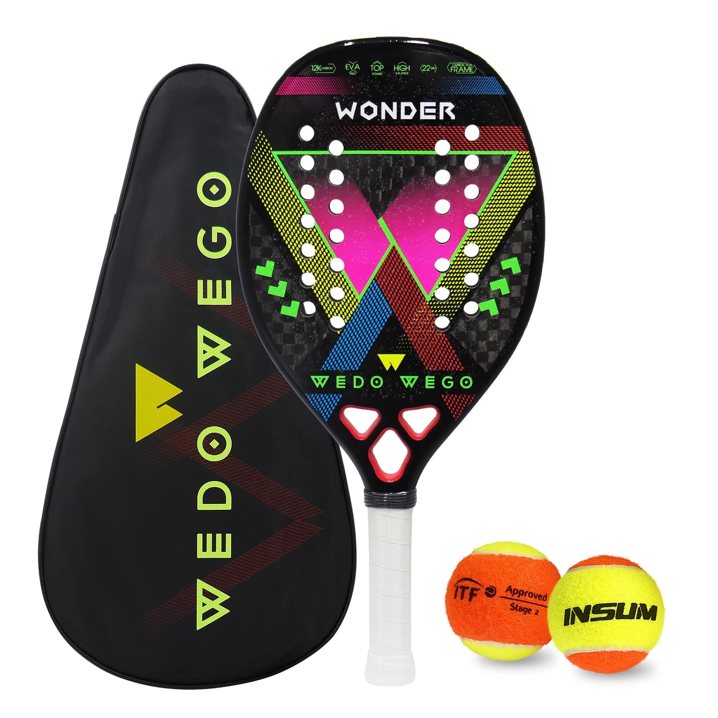 Pro-Grade Beach Tennis Racket - Carbon Fiber Material, Precision Drilled Holes & Frosted Rough Surface
