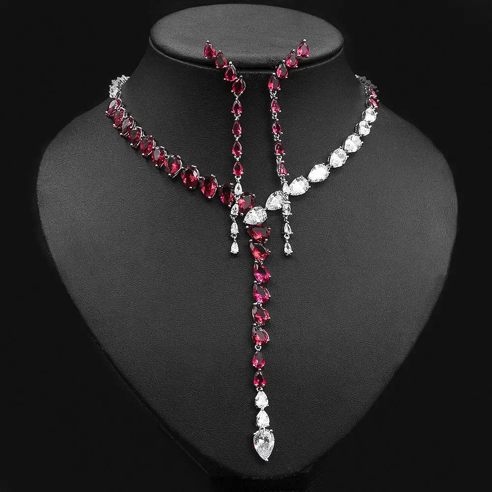 High Quality 2pcs Tassel Necklace and Earring 2 PCS Set Fashion European Bride Wedding Jewelry Set Accessories