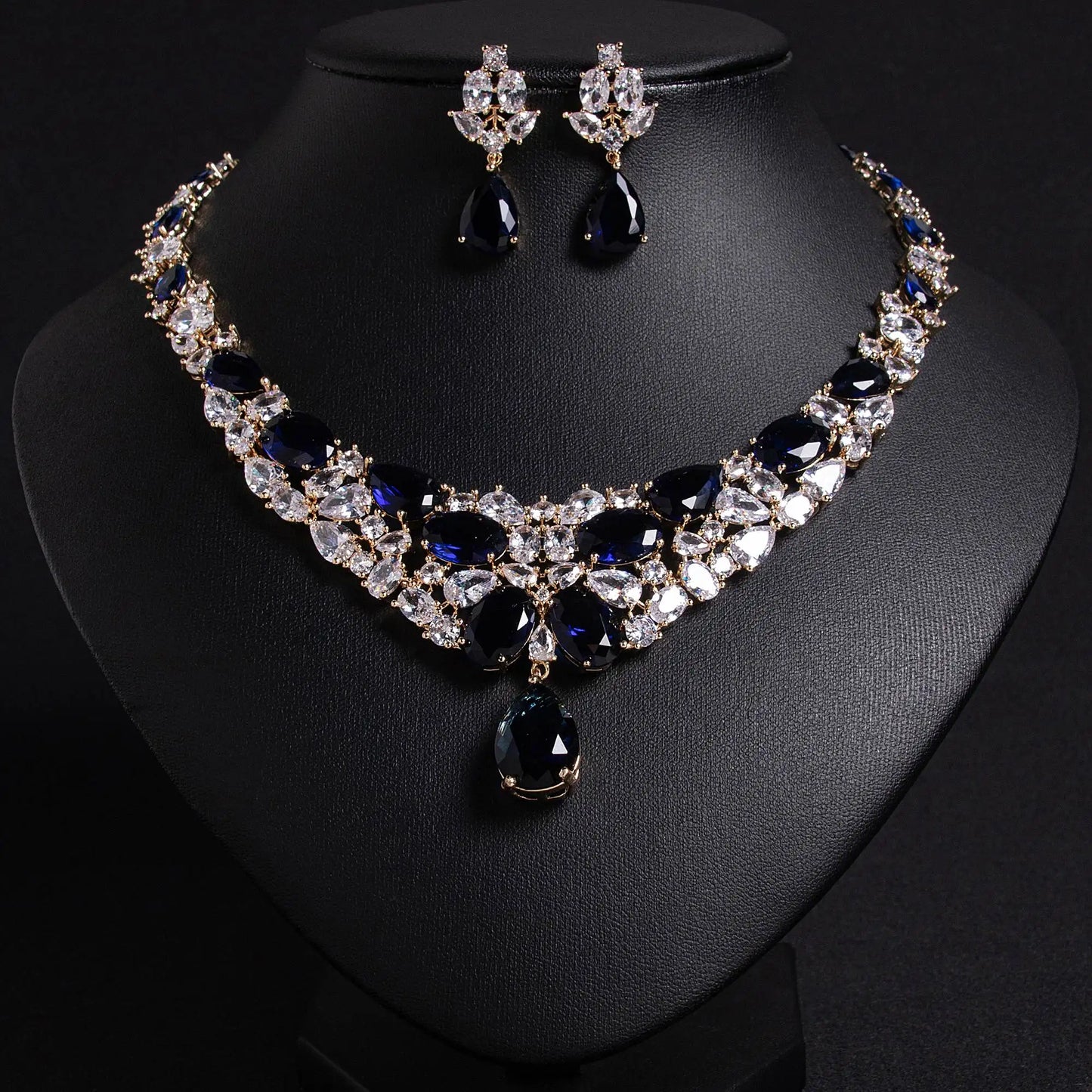 Luxury Temperament Charm Drops Zirconia Jewellery Ladies Necklace Earrings Accessories Set Party Prom Wedding Dress M-340