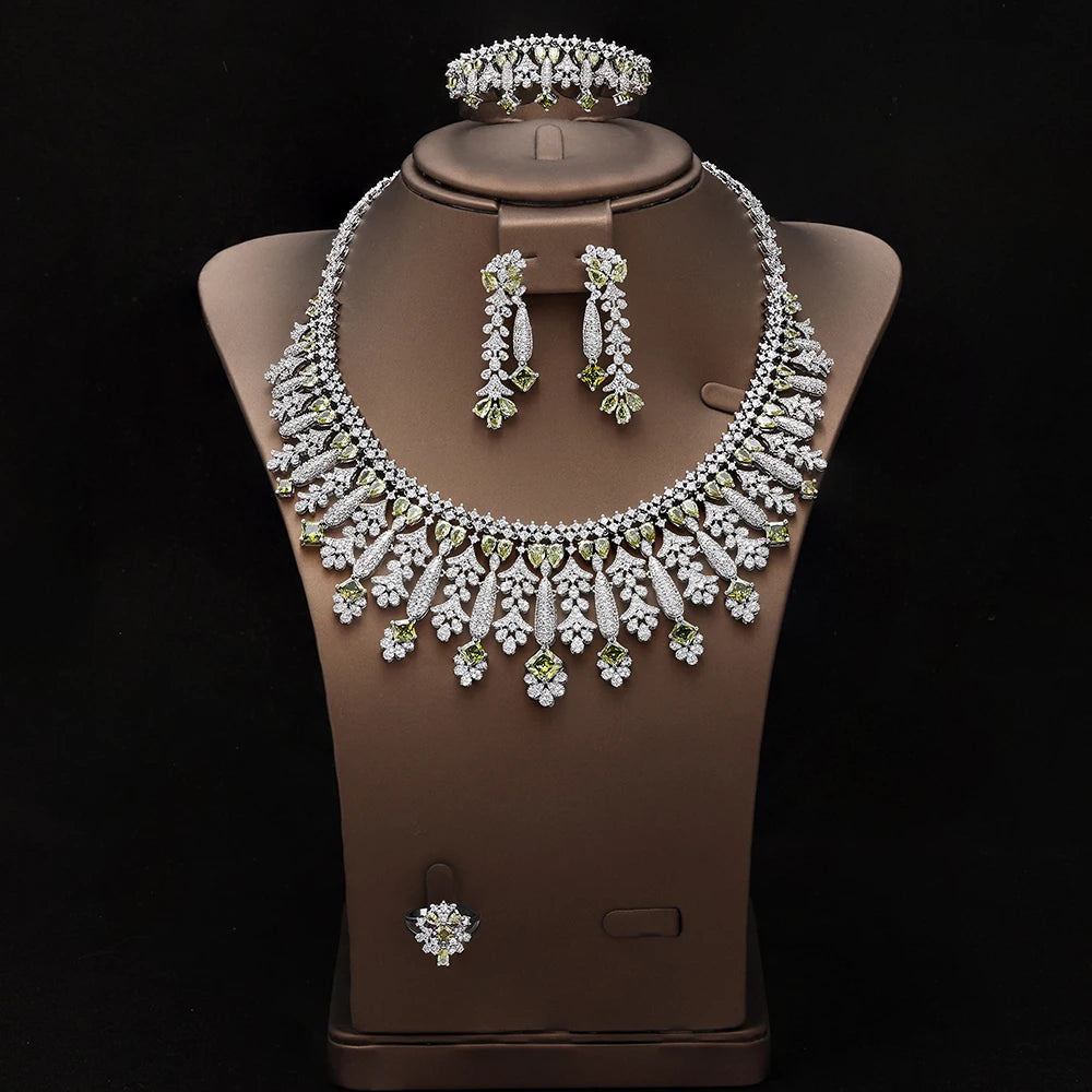 4pcs Bridal Zirconia Full Jewelry Sets For Women Party, Luxury Dubai Nigeria CZ Crystal Wedding Jewelry Sets