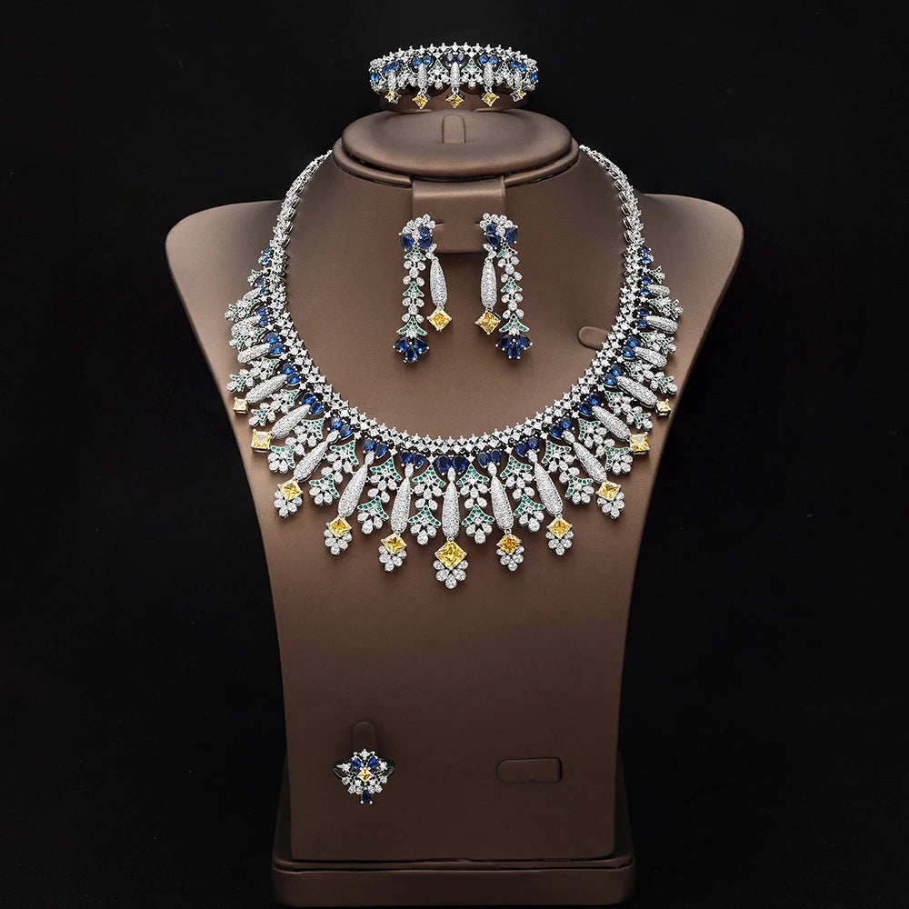 4pcs Bridal Zirconia Full Jewelry Sets For Women Party, Luxury Dubai Nigeria CZ Crystal Wedding Jewelry Sets