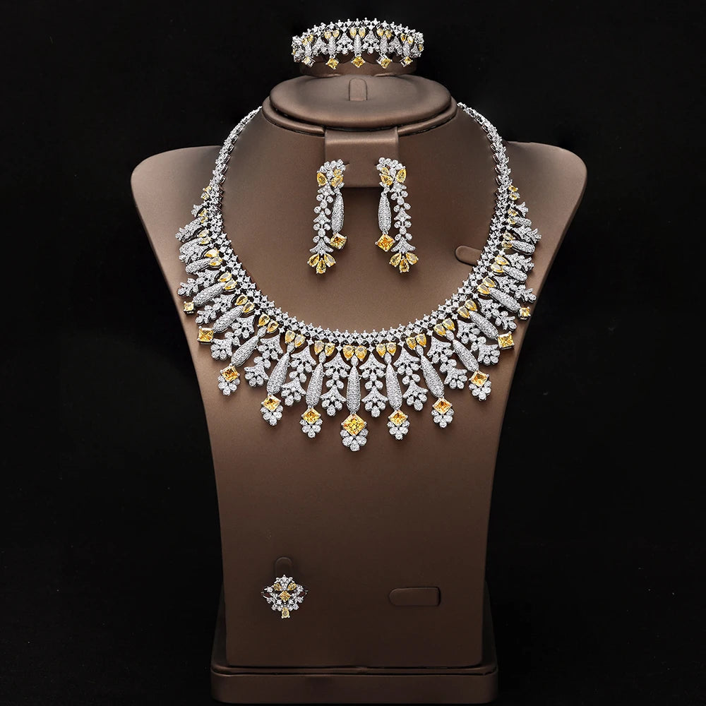 4pcs Bridal Zirconia Full Jewelry Sets For Women Party, Luxury Dubai Nigeria CZ Crystal Wedding Jewelry Sets