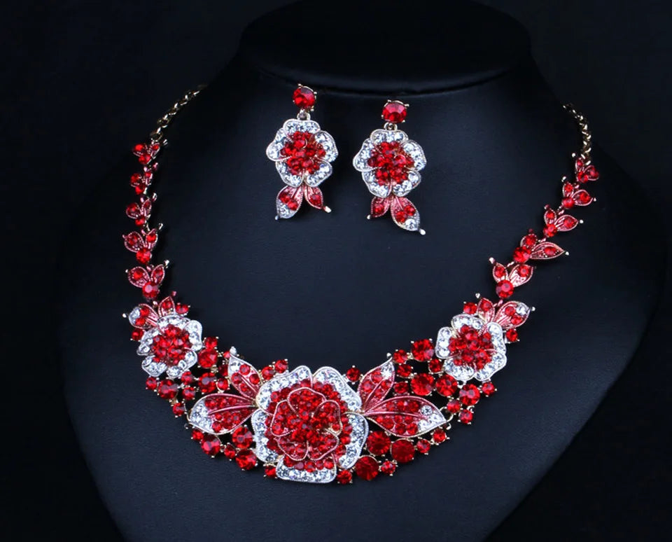 Zlxgirl Luxury Colorful women's Flower necklace And earring jewelry sets fine wedding bridal accessories sets
