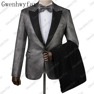 2025 Black with Gold Jacquard Symmetrical Royal Jacquard Classic Velvet Suit Set Business Suits for Men 2019 (Jacket+Pants+Vest)
