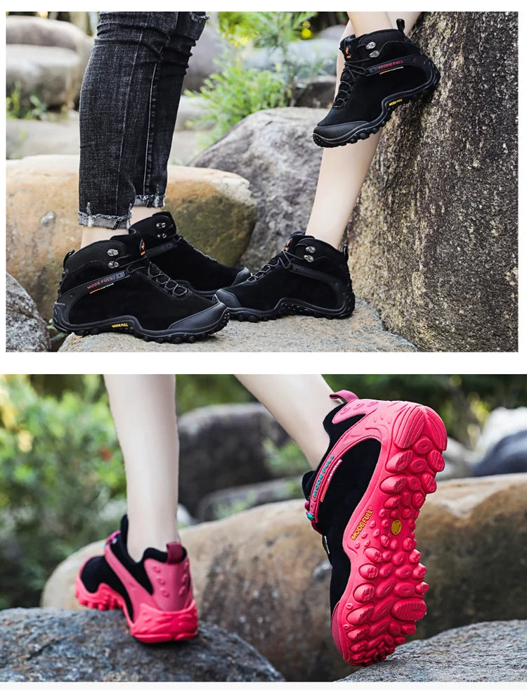 Cow Leather Winter Men Hiking Boots For Women Outdoor Waterproof Treeking Snow Shoes Climbing Mountain Hunting Walking Sneakers