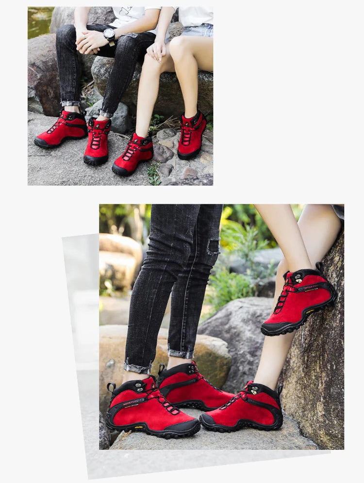 Cow Leather Winter Men Hiking Boots For Women Outdoor Waterproof Treeking Snow Shoes Climbing Mountain Hunting Walking Sneakers