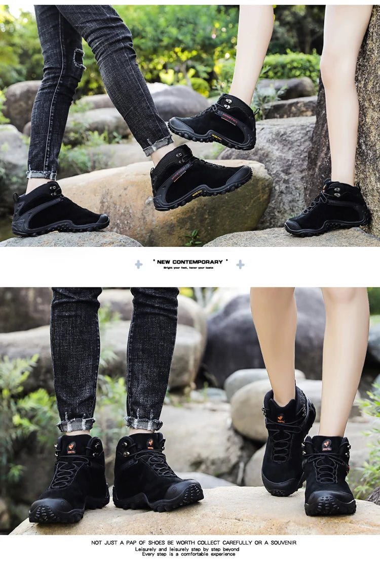 Cow Leather Winter Men Hiking Boots For Women Outdoor Waterproof Treeking Snow Shoes Climbing Mountain Hunting Walking Sneakers