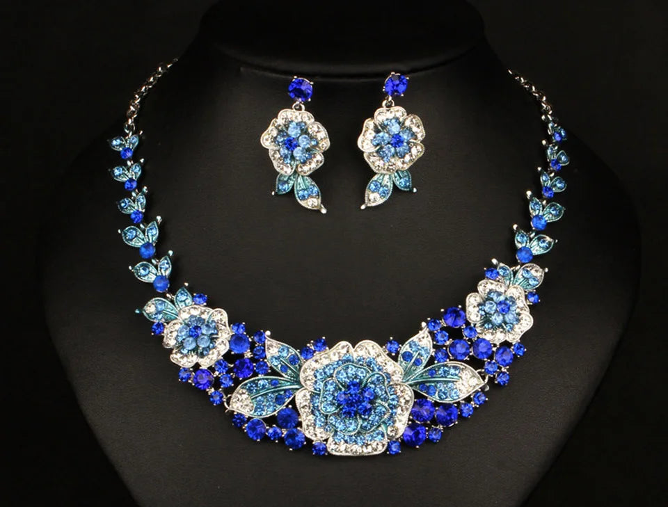 Zlxgirl Luxury Colorful women's Flower necklace And earring jewelry sets fine wedding bridal accessories sets