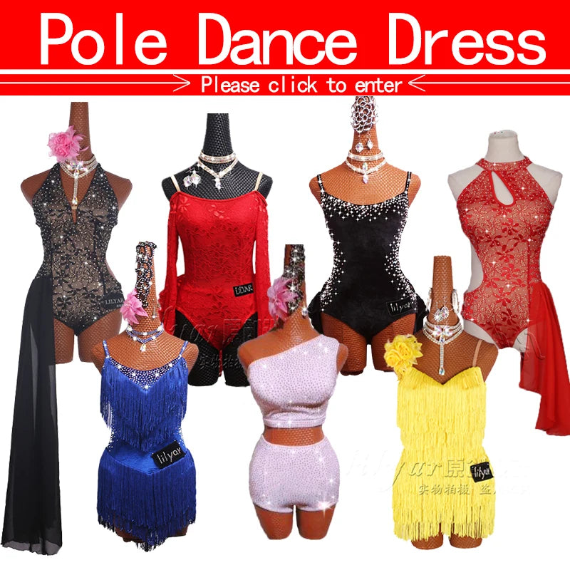Pole Dancing Latin Dance Dress Steel Pipe Girl Costumes Skirt Performing Dress Adult Customize Children Stretch Velvet Wine  Red