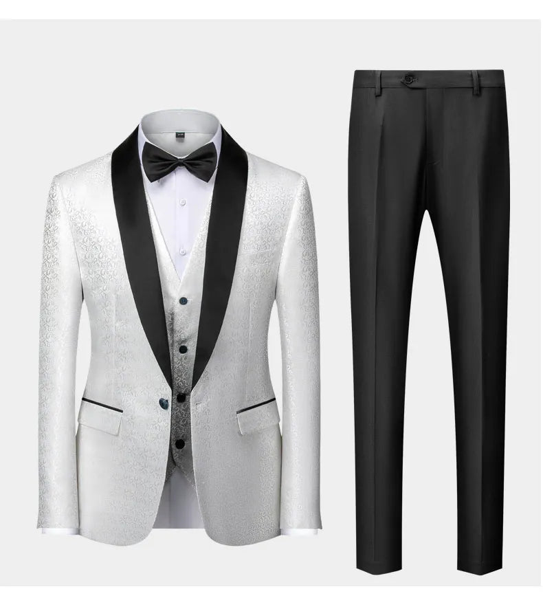 Fashion Men Luxury Wedding Suit Gold / Black / Burgundy / White Classic Homme Jacquard Tuxedo Dress Sets