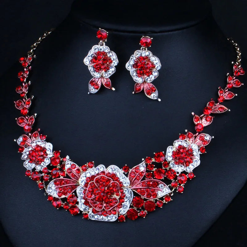 Zlxgirl Luxury Colorful women's Flower necklace And earring jewelry sets fine wedding bridal accessories sets