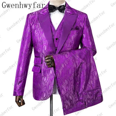 2025 Black with Gold Jacquard Symmetrical Royal Jacquard Classic Velvet Suit Set Business Suits for Men 2019 (Jacket+Pants+Vest)