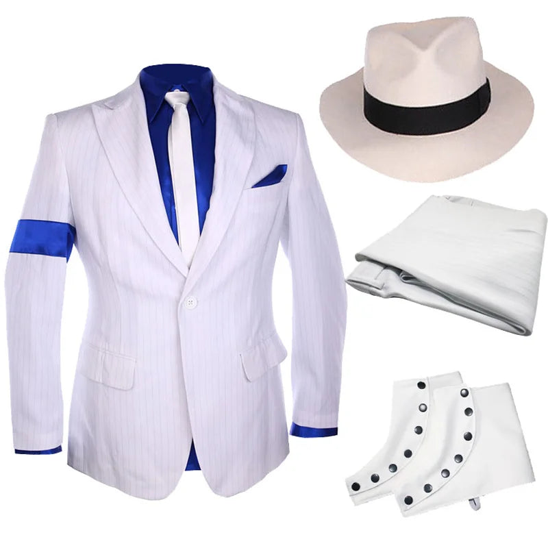 White Stripe Michael Jackson Blazer Outfit Smooth Criminal for Adults Kids Jackson's Party Show impersonator