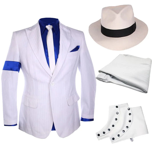 White Stripe Michael Jackson Blazer Outfit Smooth Criminal for Adults Kids Jackson's Party Show impersonator