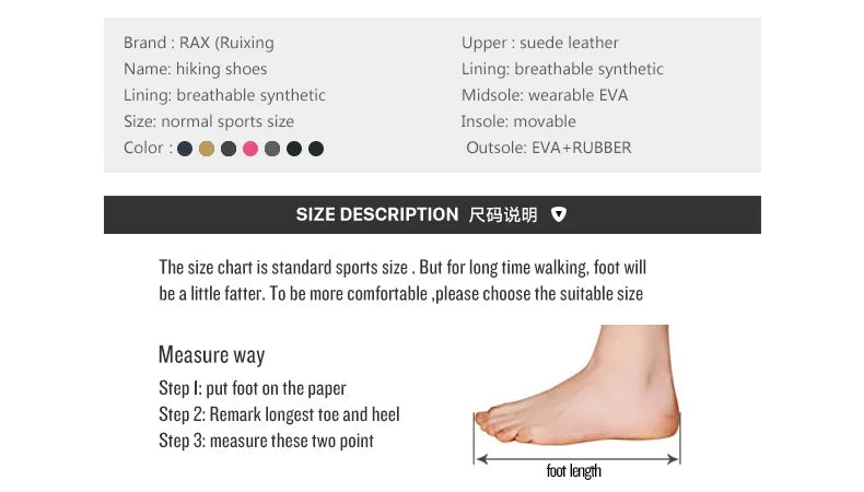 RAX Mens Waterproof Hiking Shoes Genuine Leather Trekking Boots Tactical Boots  Outdoor Ankle Boots Walking Mountaineering Shoes