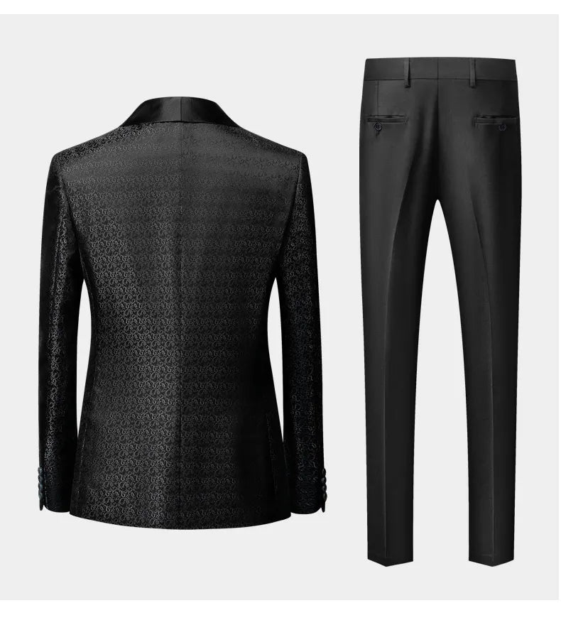 Fashion Men Luxury Wedding Suit Gold / Black / Burgundy / White Classic Homme Jacquard Tuxedo Dress Sets