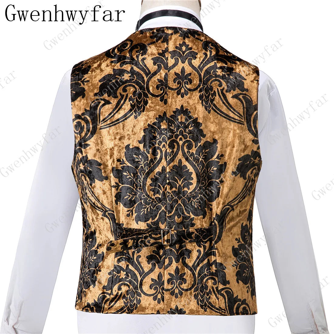 2025 Black with Gold Jacquard Symmetrical Royal Jacquard Classic Velvet Suit Set Business Suits for Men 2019 (Jacket+Pants+Vest)
