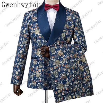 2025 Black with Gold Jacquard Symmetrical Royal Jacquard Classic Velvet Suit Set Business Suits for Men 2019 (Jacket+Pants+Vest)
