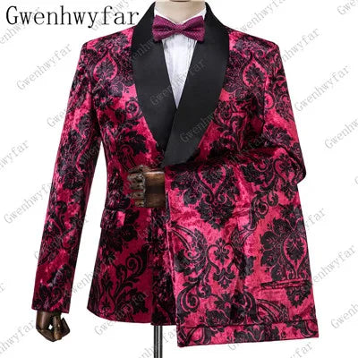 2025 Black with Gold Jacquard Symmetrical Royal Jacquard Classic Velvet Suit Set Business Suits for Men 2019 (Jacket+Pants+Vest)