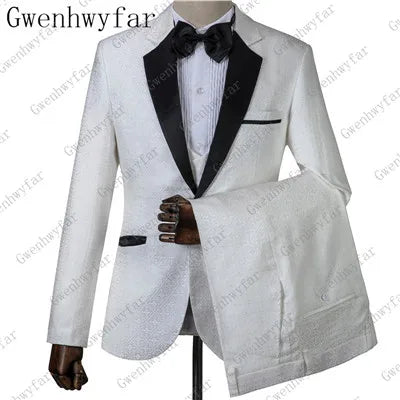 2025 Black with Gold Jacquard Symmetrical Royal Jacquard Classic Velvet Suit Set Business Suits for Men 2019 (Jacket+Pants+Vest)