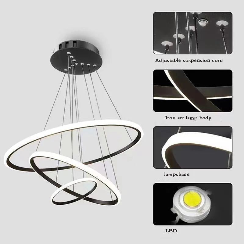 Nordic Simple Circles Pendant Lamp Chandelier LED 3 Rings lights for Dining Bar Living Room Chandelier Loft home decoration