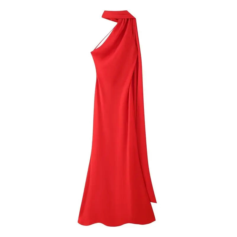 Ele Long Silk Satin Dr Ne Hanging Pure Color Slim Fit Summer New Sle Women's Faion Dr for Ladies Premium
