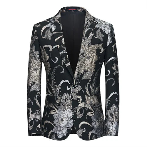 New Men Fashion Trend Wedding Party Jacquard Suit Jacket Single-breasted Slim Blazer Singer Host Stage Performance Dress Coats