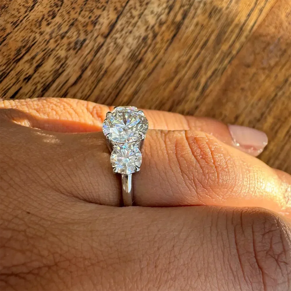4Carat Moissanite Diamond Engagement Ring with Certificates 925 Sterling Silver Three-Stone Wedding Band for Women Fine Jewerlry