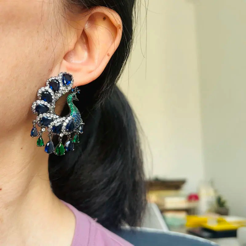 Bilincolor Fashion Peacock Green Tassel Earring for Women Wedding