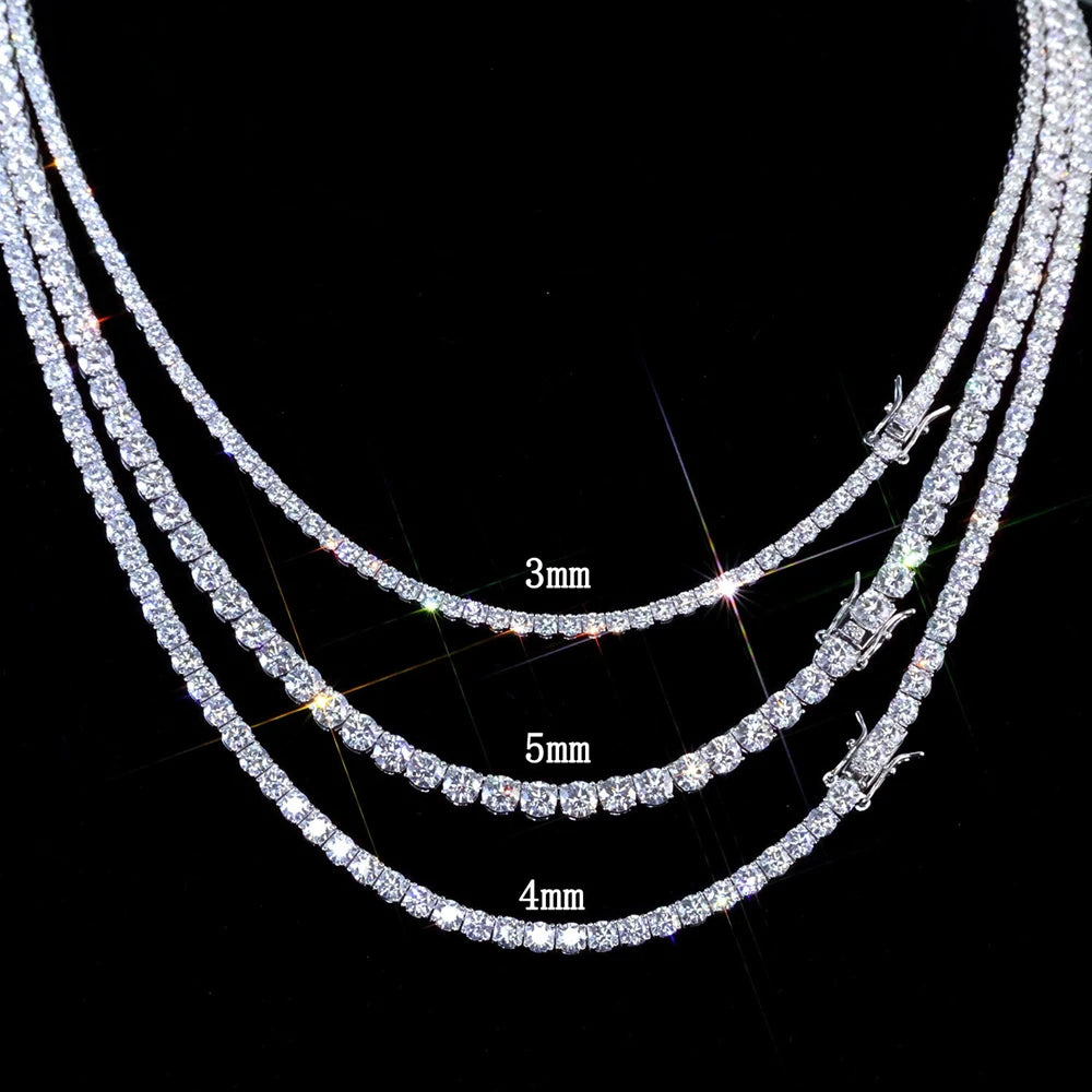 MooSuun 3/4/5/6.5mm Moissanite Tennis Necklace for Women Men Sparkling Lab Diamond S925 Sterling Silver Luxury Fine Jewelry