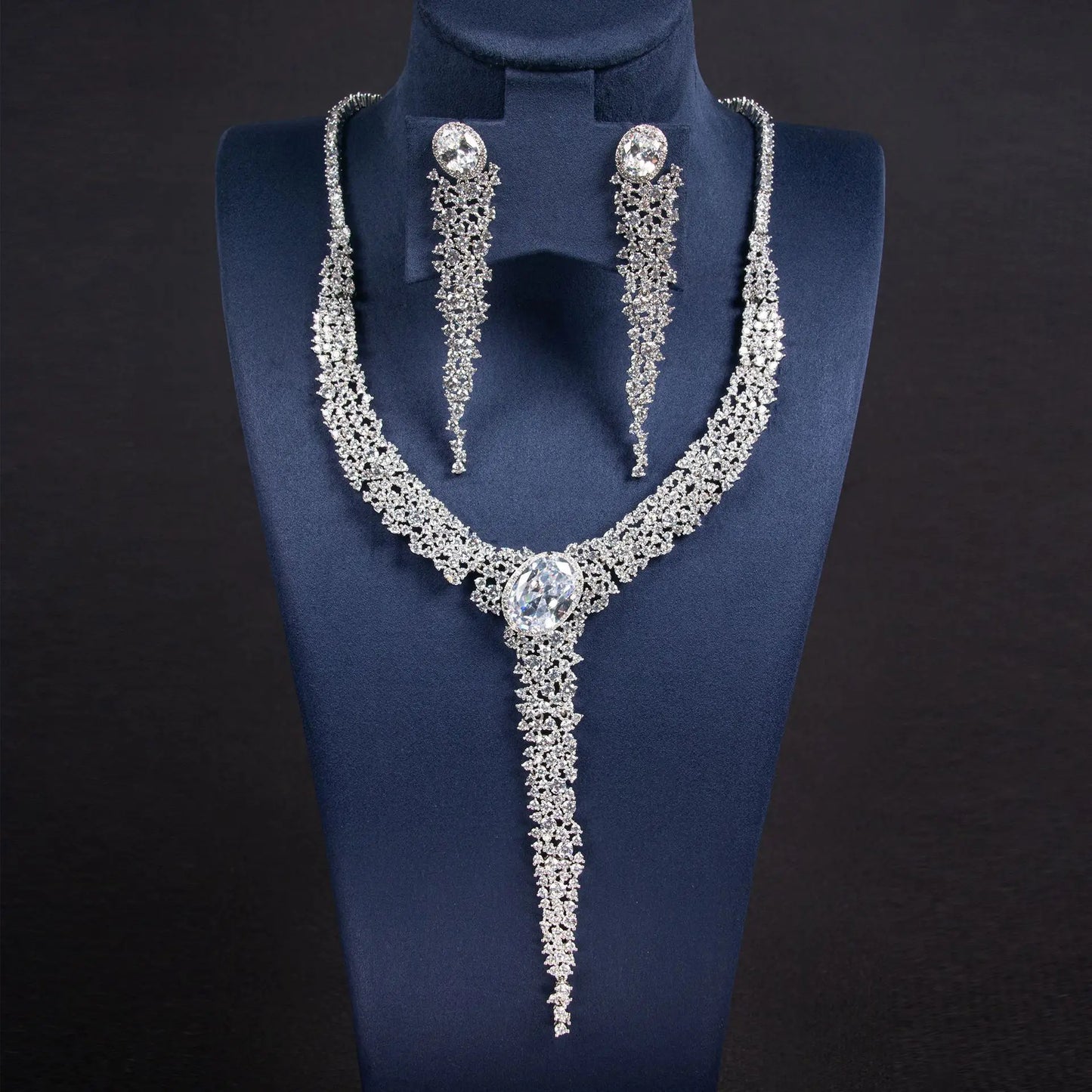 Diamonds Hollowed Out Round Necklace Pendant Earrings Jewellery Set Bridal Wedding Party Women's Dresses Accessories M-293
