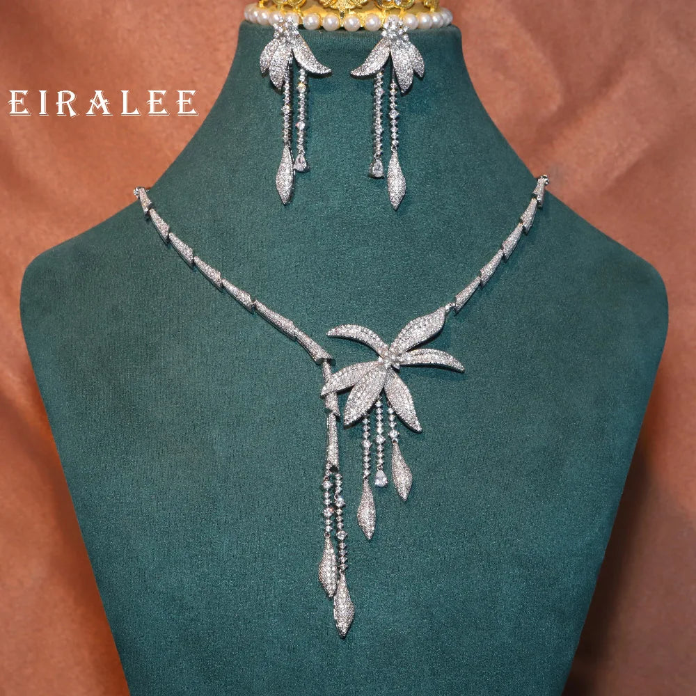 EIRALEE Wedding Party Zircon Flower Necklace Set Bridal Jewelry Women conjunto collar y pendientes conjuntos femininos elegantes