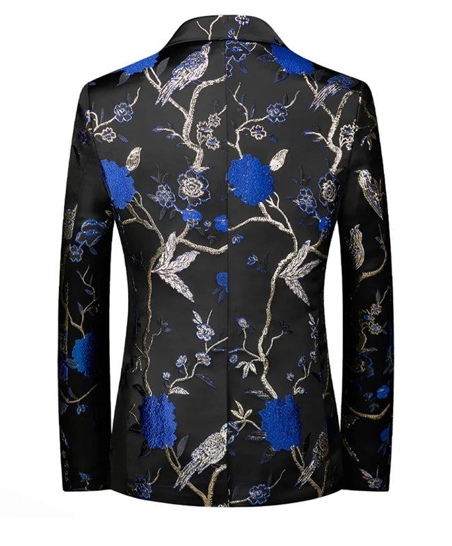 New Men Fashion Trend Wedding Party Jacquard Suit Jacket Single-breasted Slim Blazer Singer Host Stage Performance Dress Coats