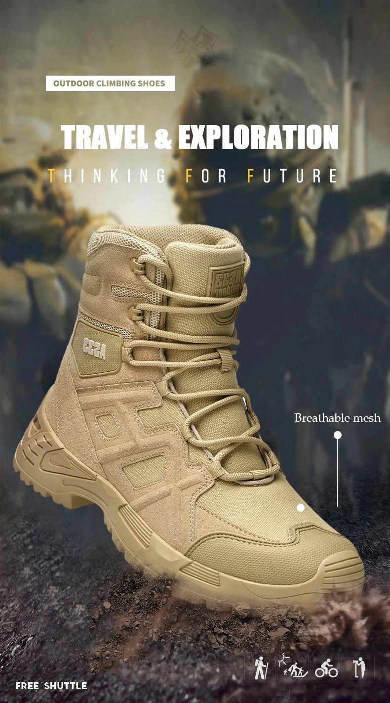 CHRLCK Men's Hiking Shoes Waterproof Non-slip Trekking Boots Outdoor Sport Wear-resistant Mountaineering Tactical Shoes