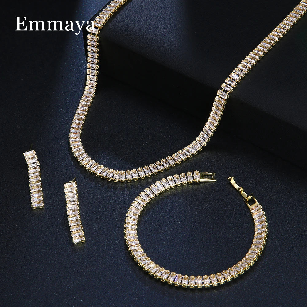 Emmaya Noble Cubic Zircon Jewelry Set Bridal Wedding Party For Female Fascinating Dress-Up Geometry Shape Elegant Ornament