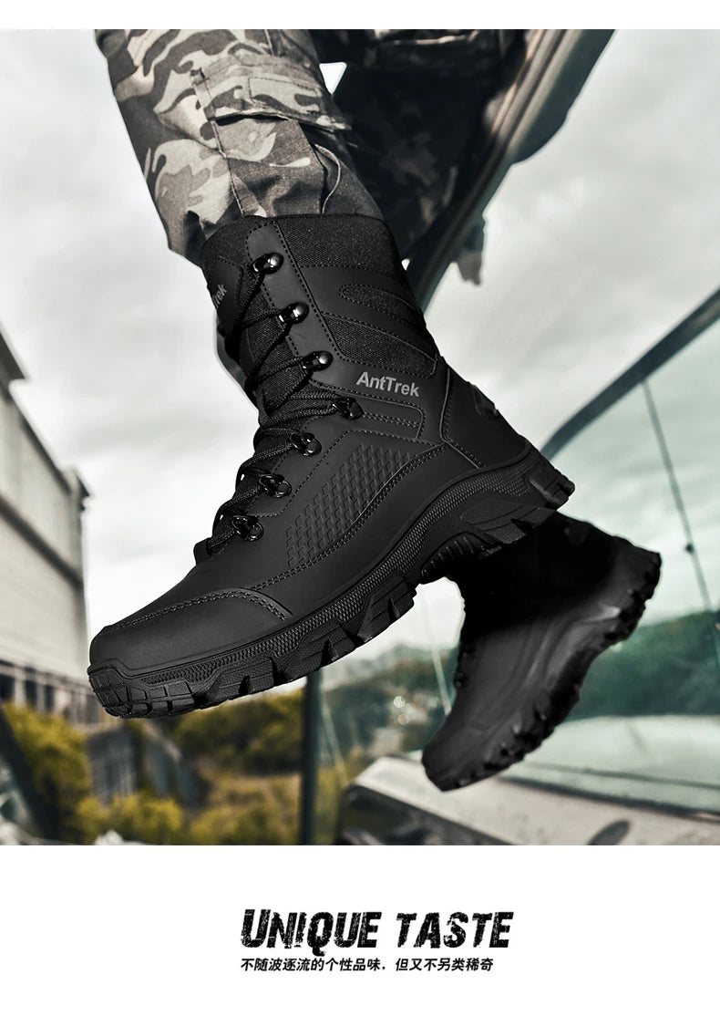 High Quality Fashion Brown Men's Hiking Boots Plus Size 46 Outdoor Tactical Boots Men Non-slip Trekking Boots for Men 2026