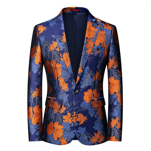 New Men Fashion Trend Wedding Party Jacquard Suit Jacket Single-breasted Slim Blazer Singer Host Stage Performance Dress Coats
