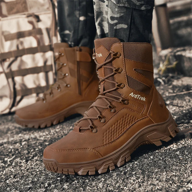 High Quality Fashion Brown Men's Hiking Boots Plus Size 46 Outdoor Tactical Boots Men Non-slip Trekking Boots for Men 2026