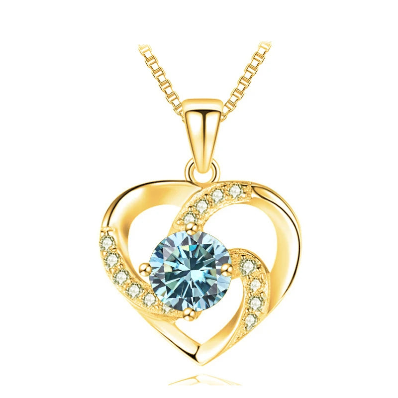 JoyceJelly 1CT Pass Tested Moissanite Heart Necklace for Women S925 Silver Gold Silver Color Diamond Pendant Birthday Party Gift