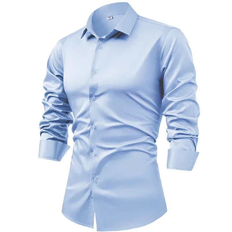Silk cotton long sleeved shirt men's pure white shirt 2025 spring high-end sense inch shirt casual business suit formal wear