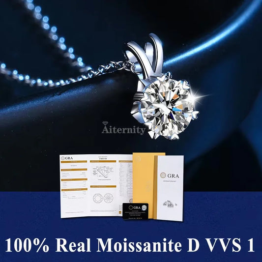S925 Sterling Silver High Jewellery 100% Moissanite Pendant Necklace D Colour with GRA Certificate for Ladies' Wedding, Party