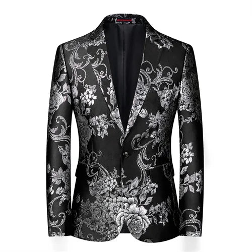 New Men Fashion Trend Wedding Party Jacquard Suit Jacket Single-breasted Slim Blazer Singer Host Stage Performance Dress Coats