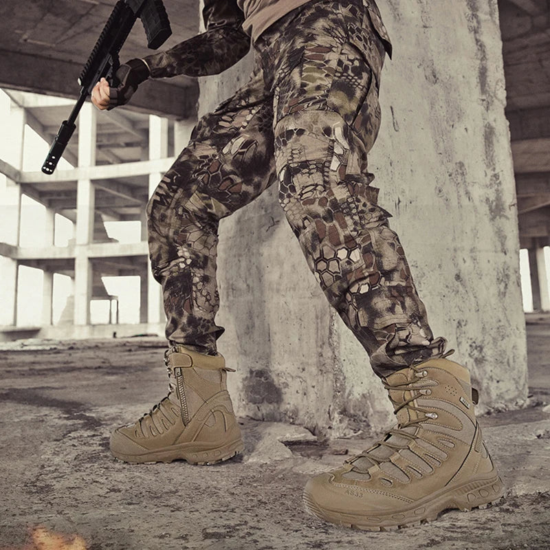 CHRLCK Men's Hiking Shoes Anti-slip Wear-resistant Tactical Boots Waterproof Military Trekking Boots Men Outdoor Travel Shoes