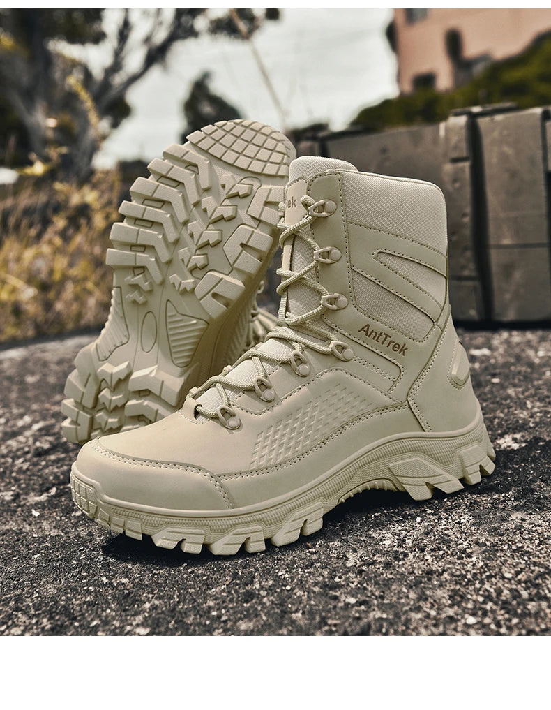 High Quality Fashion Brown Men's Hiking Boots Plus Size 46 Outdoor Tactical Boots Men Non-slip Trekking Boots for Men 2026