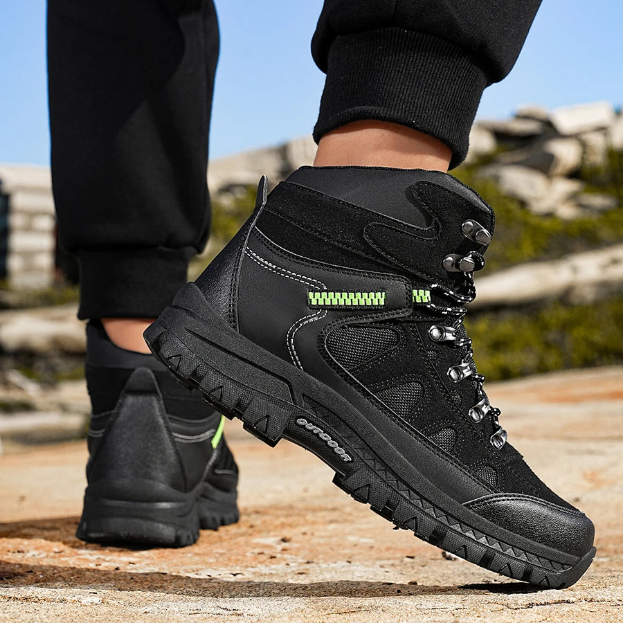 Mens Hiking Boots High Top Anti Slip Wear-resistant Thick Sole Comfortable Outdoor Travel Lace Up Sports Casual Trekking Boots